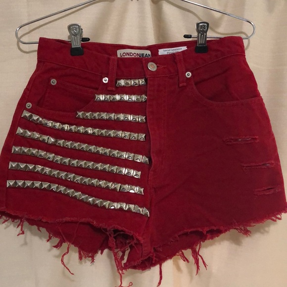 Vintage Red Studded Jean Shorts - Picture 1 of 7